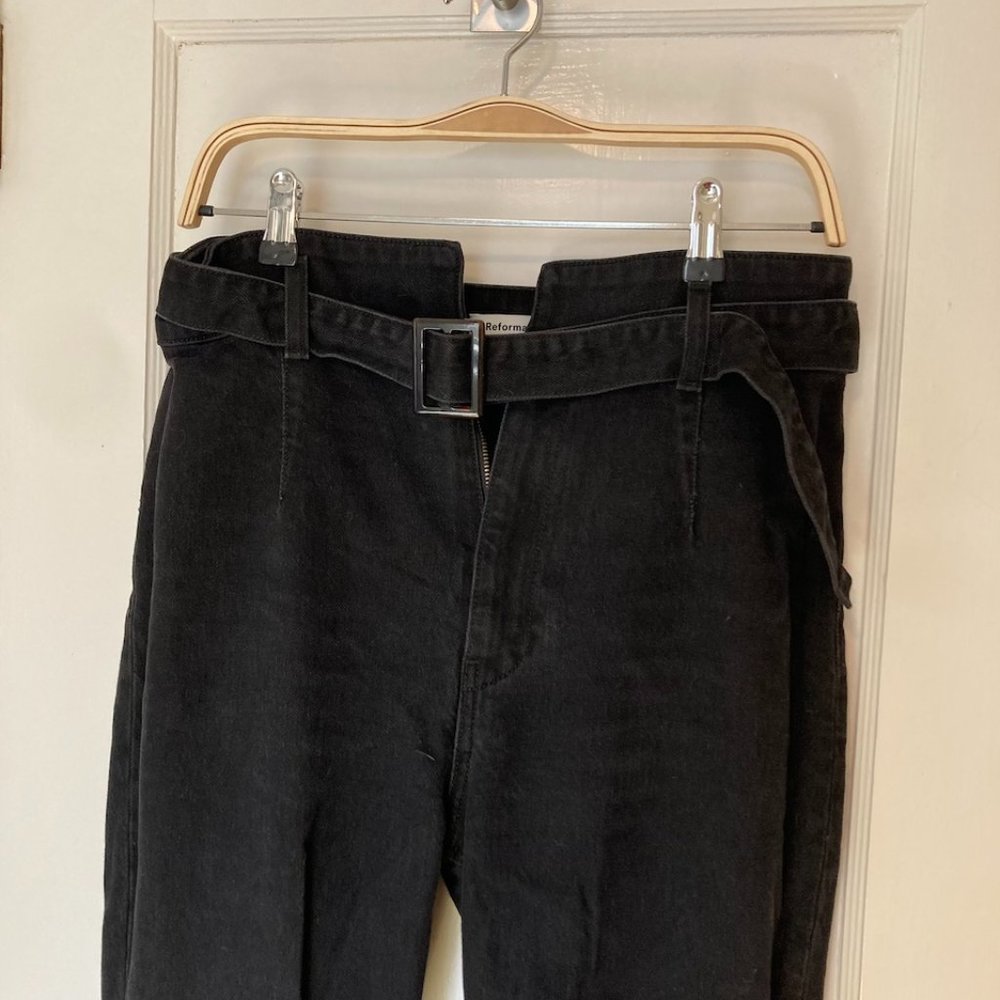 Reformation Black High-Rise Belted Jeans